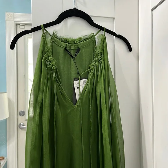 Zara | Dresses | Nwt Zara Olive Green Dress With Lining | Poshmark